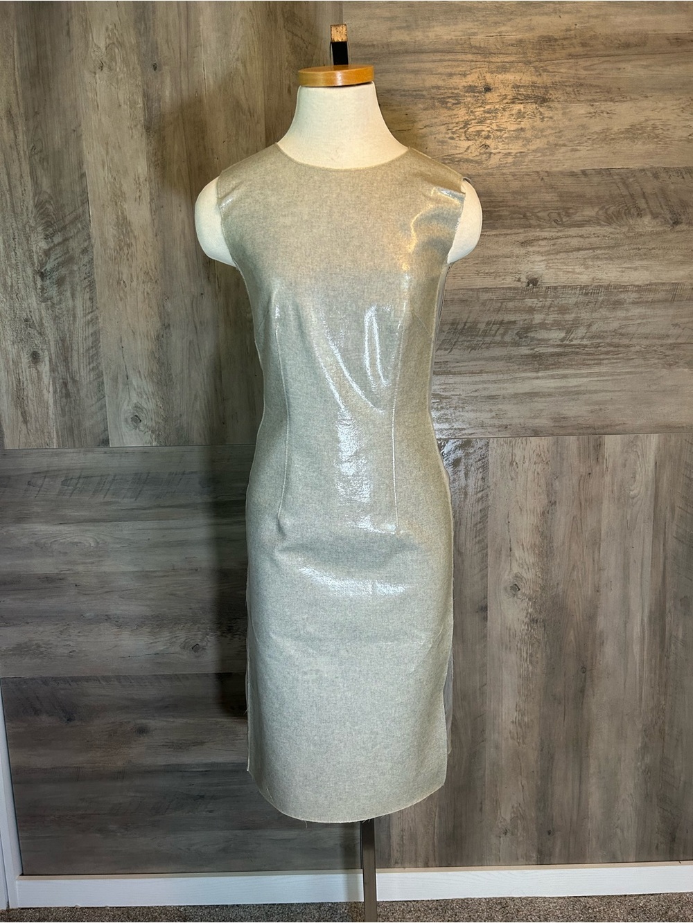 Philosophy Sleeveless Metallic Maxi Sheath in Pale Gold